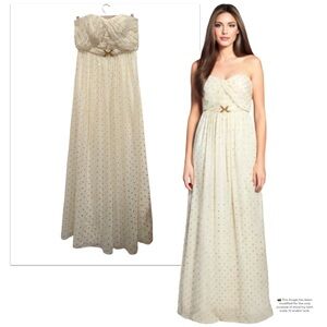 IVANKA TRUMP Ivory and Gold Polka Dot Chiffon Sweetheart Empire Dress Gown